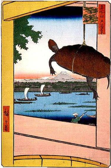 Hiroshige, tortue pendue 