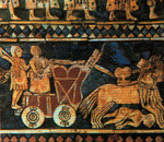 Char de guerre à 4 roues représenté sur létendard d'Ur, 2500 avant JC