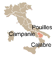 Situation de la rgion Basilicate: au sud des Pouilles, au Nord de la Calabre et  l' est de la Campanie